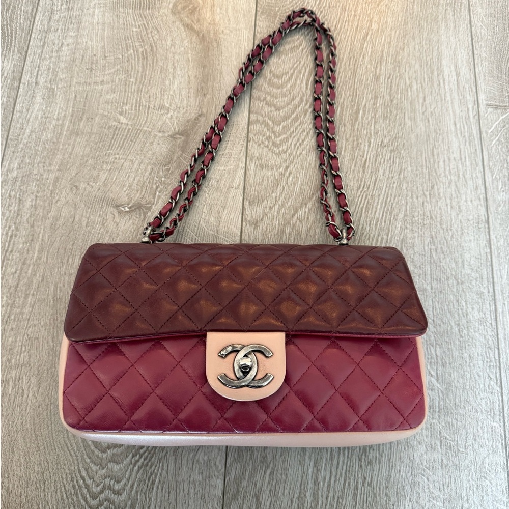 Authentic Chanel Paris-Edinburgh Tricolor Medium Single Flap Bag